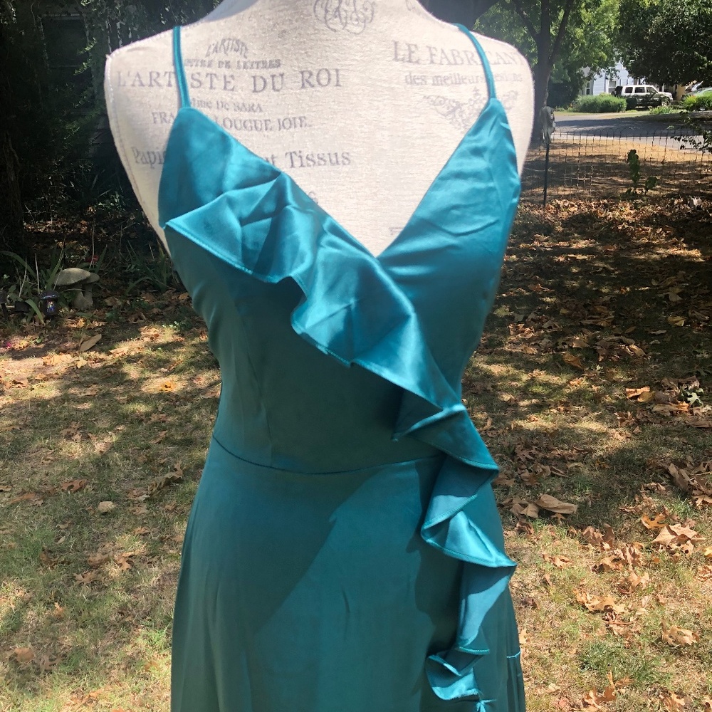 NWT Unique Vintage The Clothing Company Green Teal Satin Dress L Large